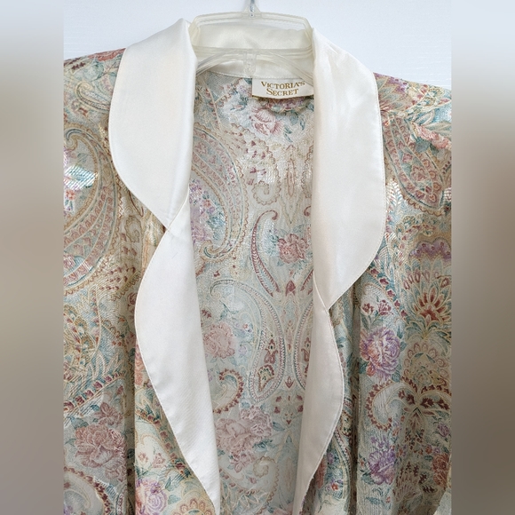 Vintage Gold Label Victoria’s Secret Kimono Paisley Maxi Robe Satin Edge - Picture 1 of 8